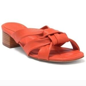 Schutz Pitanie Orange Knotted Leather Block Heel Sandals